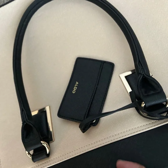 aldo black and white computer purse